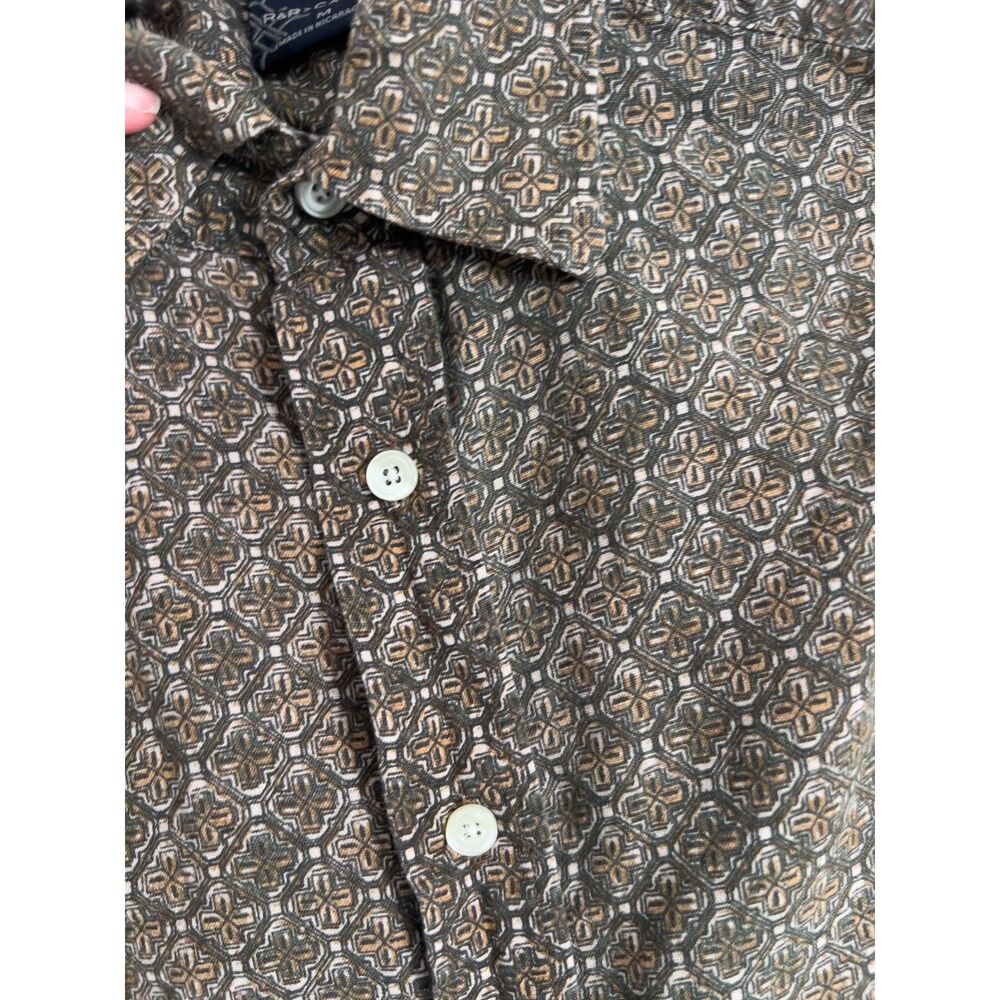 R&R Casual Mens Medium Short Sleeve Button Down Shirt Geometric Mosaic Brown